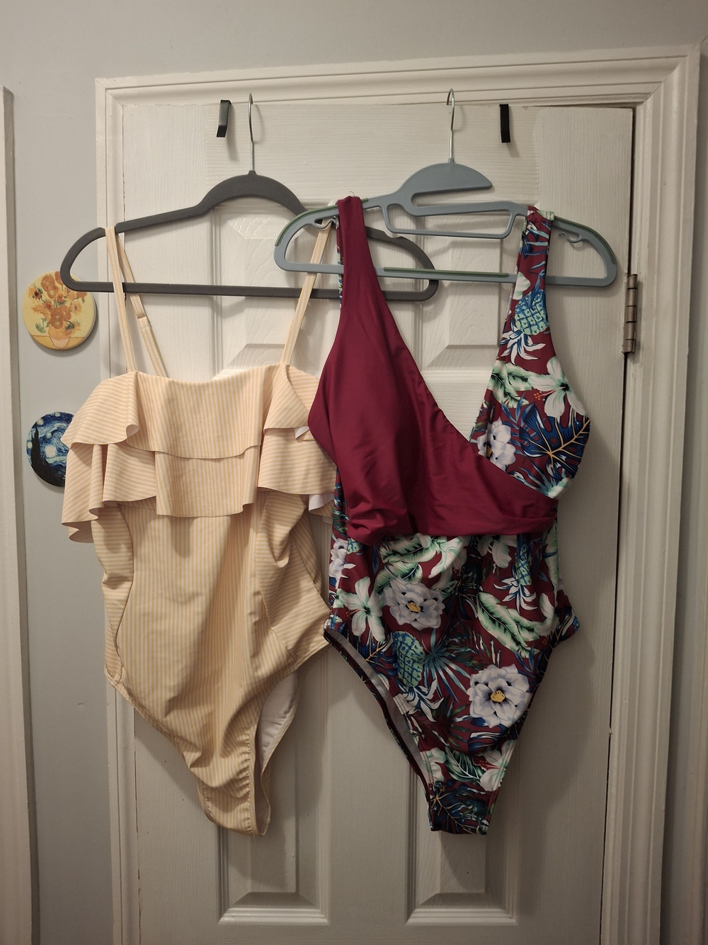 Two One-Piece Swimsuits - Yellow Ruffle & Floral Berry One-Shoulder